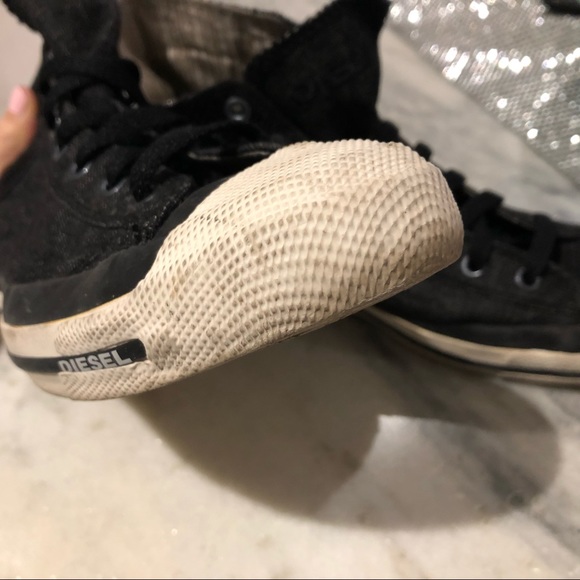 DIESEL High-Top Black Jean Sneakers With Sequins - Picture 8 of 14